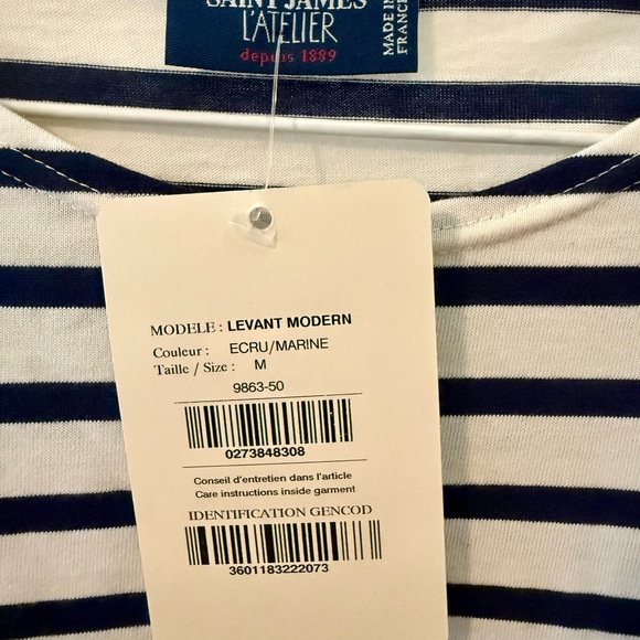 Saint James Levant Modern shirt, Ecru/Navy Breton Stripe, Unisex, size medium - Picture 5 of 6